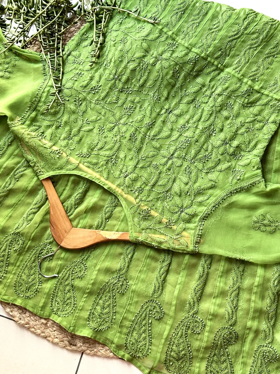 Resham Chikankari Hand Embroidered Women's Yog Anarkali Kurta