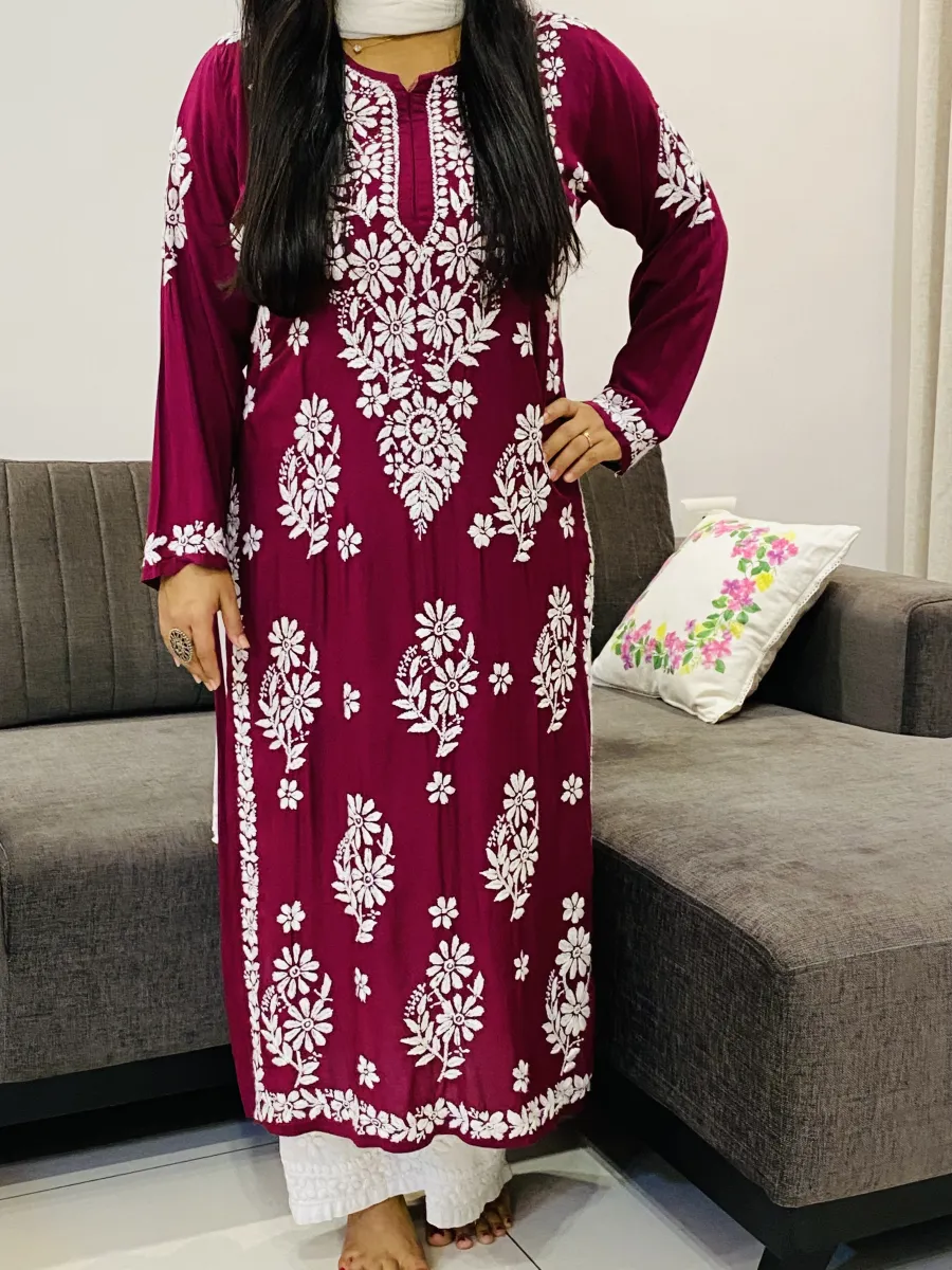 Modal Chikankari Solid Women's Long Kurta