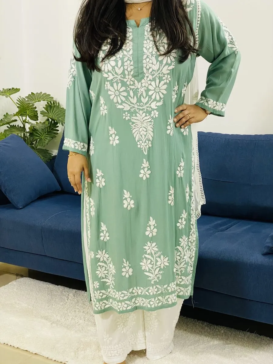 Premium Modal Chikankari Solid Women's Long Kurta