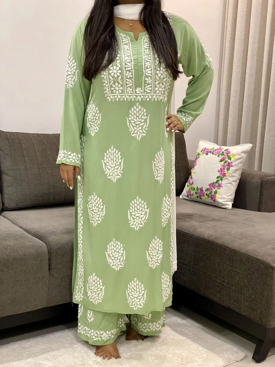Premium Modal Chikankari Hand Embroidered Solid Women's Kurta Palazzo Set