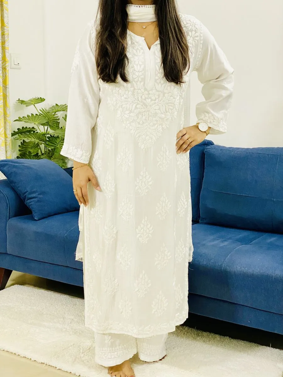 Muslin Silk Chikankari Handwork Ombre Women's Long Kurti