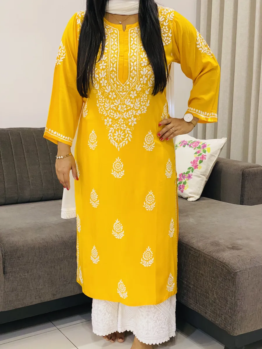 Premium Modal Chikankari Hand Embroidered Solid Women's Long Kurta