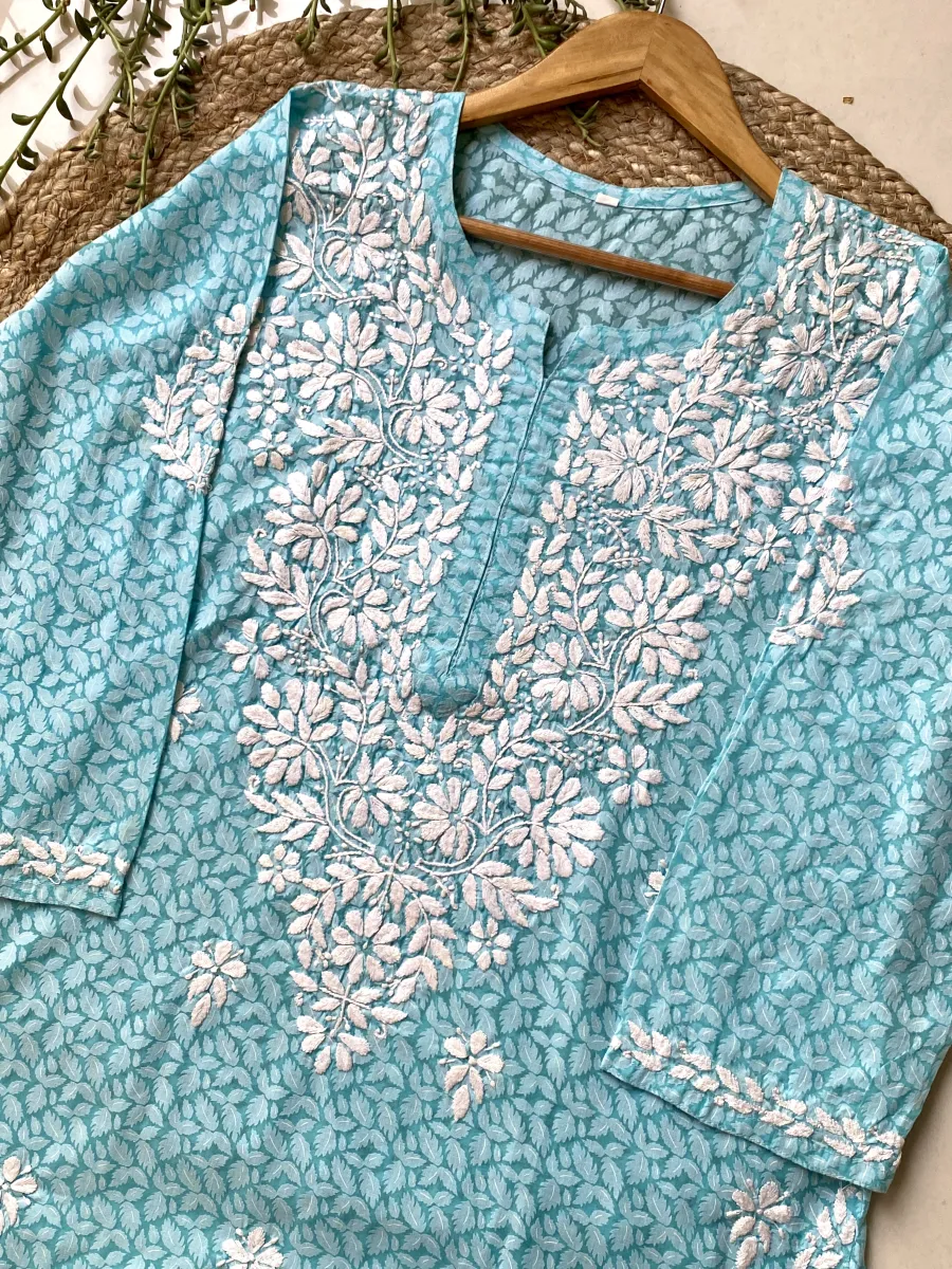 Cotton Chikankari Hand Embroidered Women's Floral Long Kurta