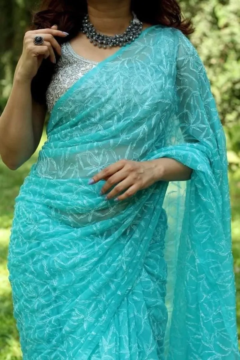 Tapchi Chikankari Hand Embroidered Women's Saree