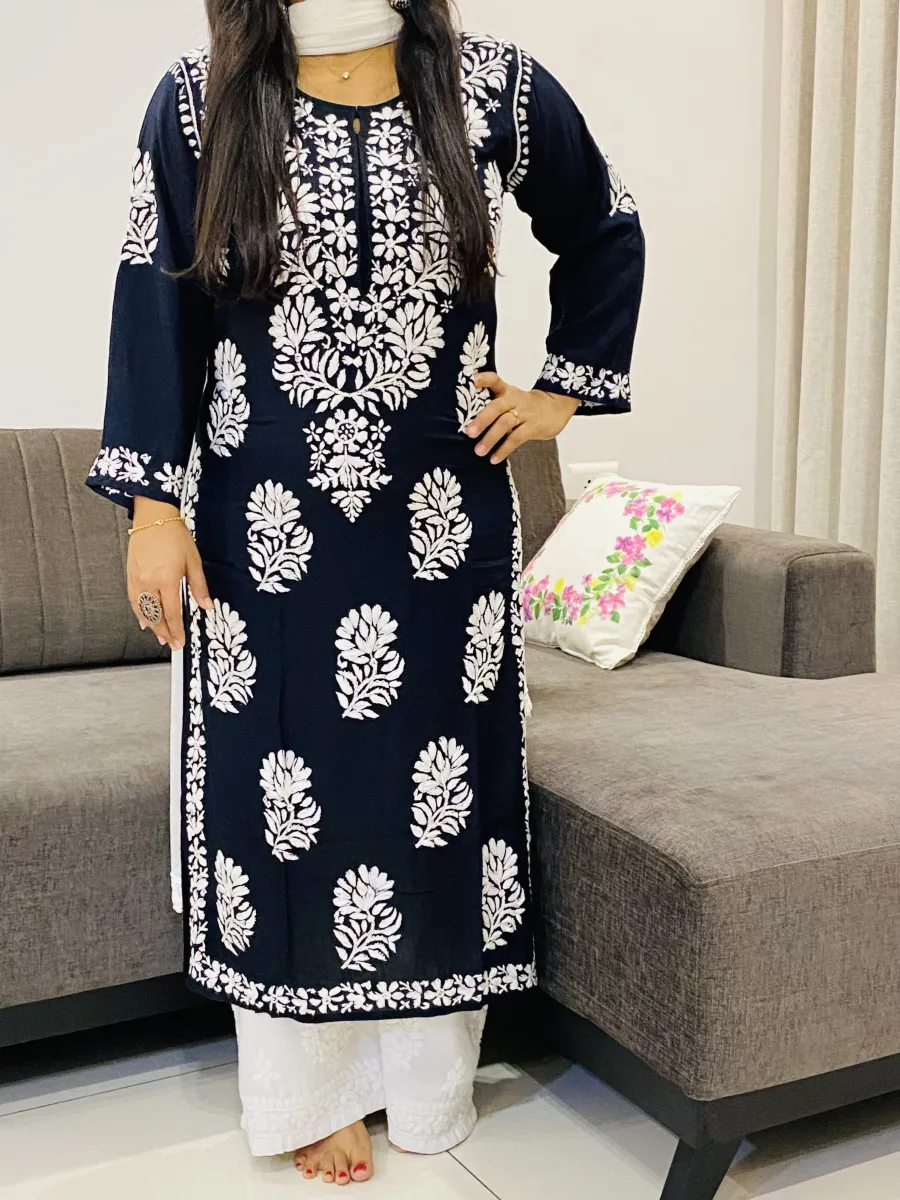 Modal Chikankari Hand Embroidered Women's Long Kurta