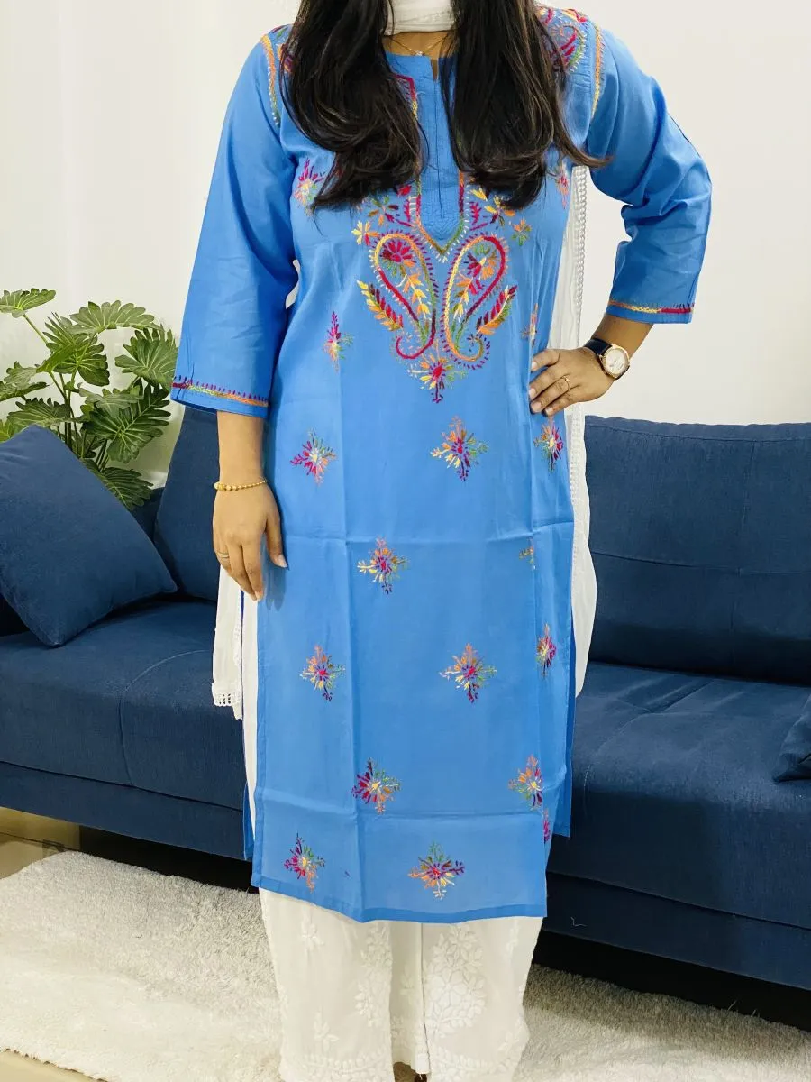 Cotton Chikankari Handwork Women's Solid Long Kurti