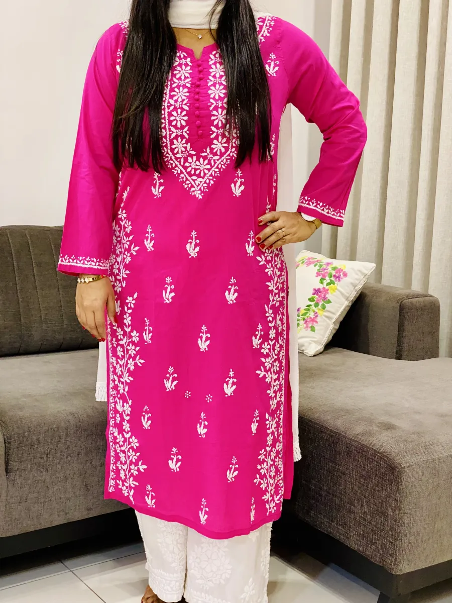 Cotton Chikankari Women's Solid Long Kurta