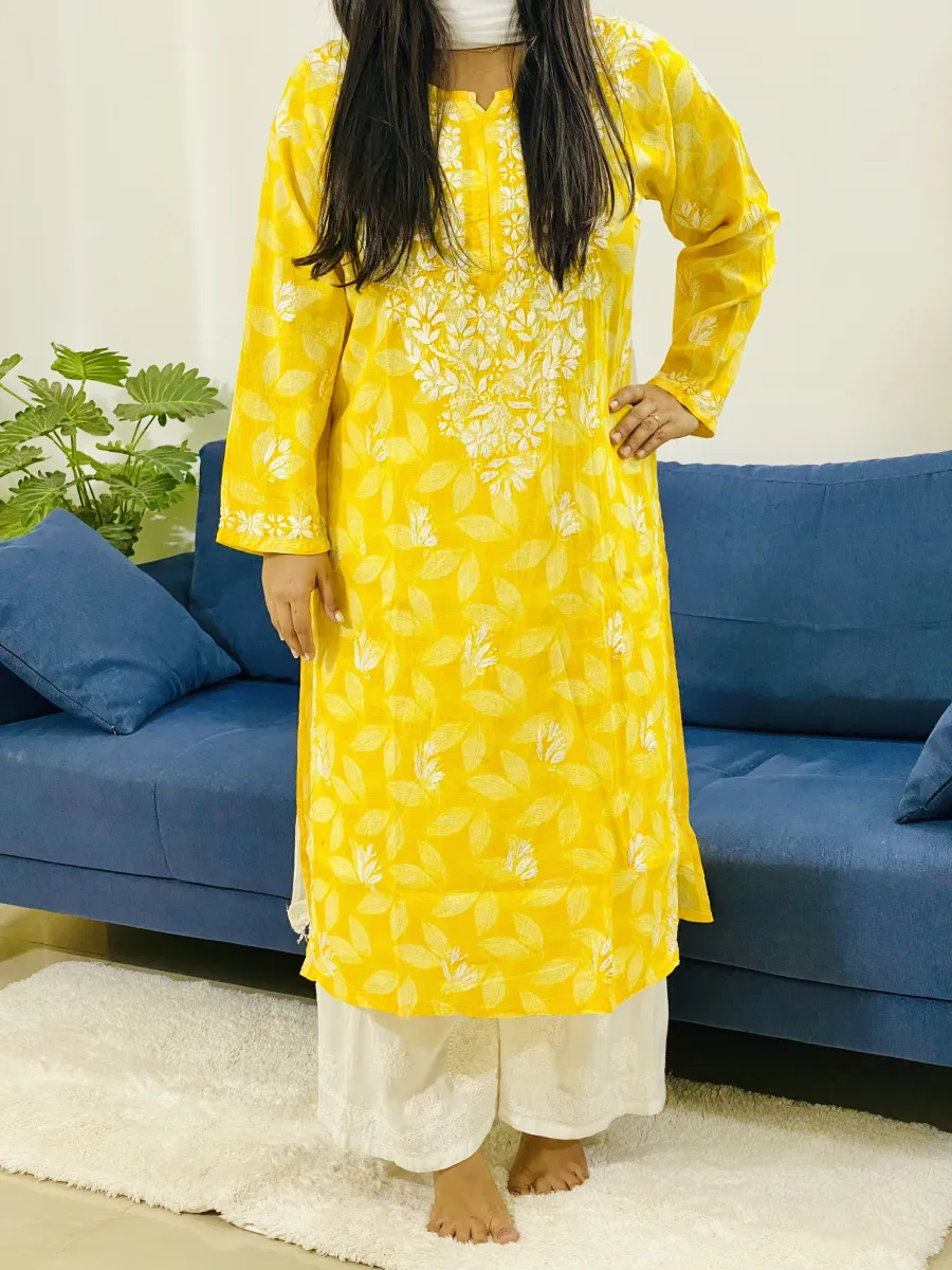 Cotton Chikankari Hand Embroidered Women's Long Kurta