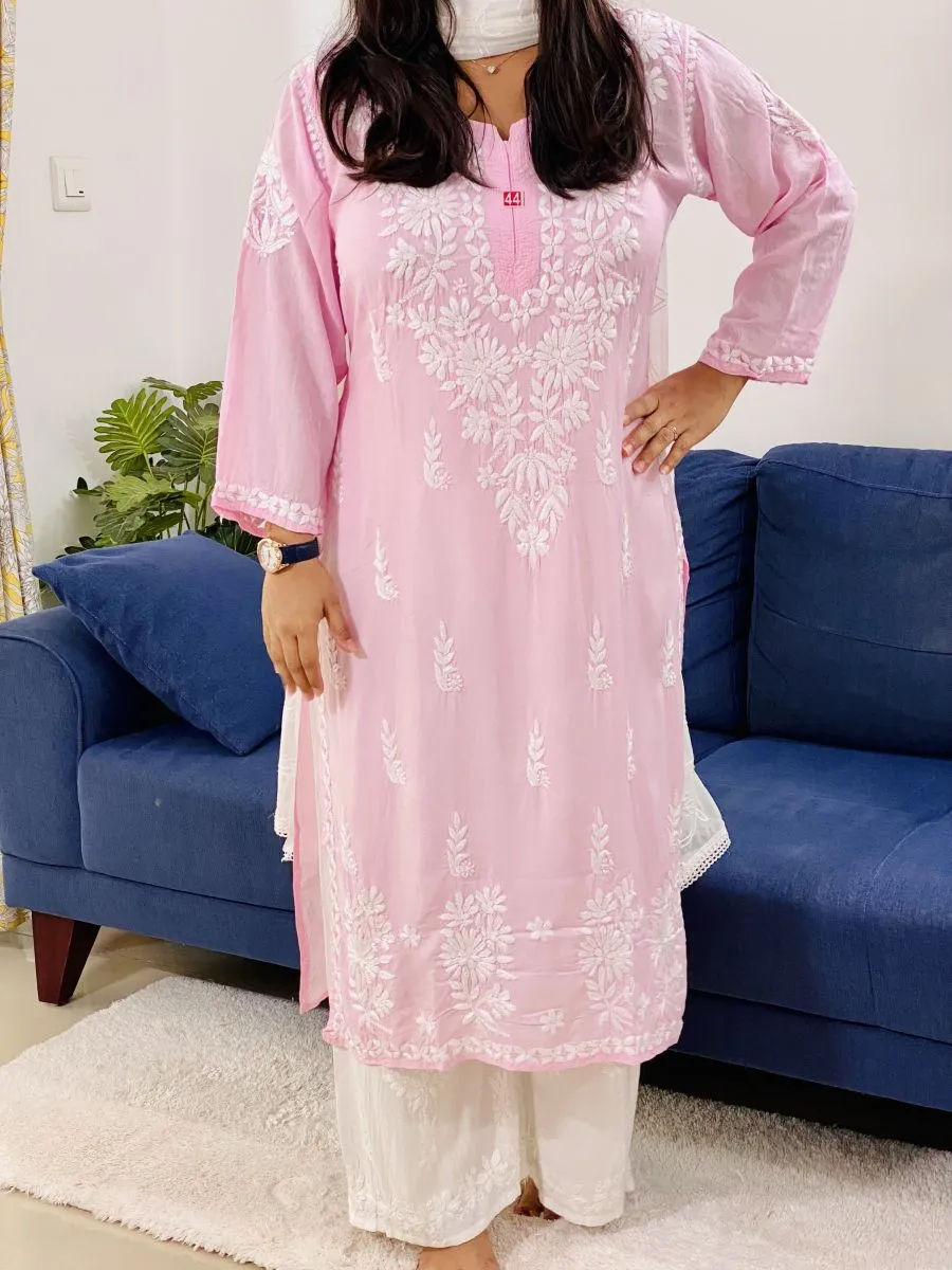 Modal Chikankari Solid Women's Long Kurta