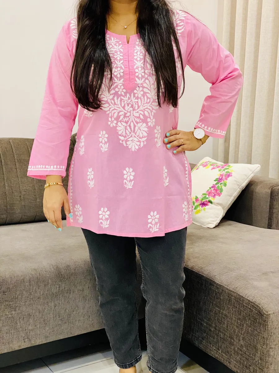 Cotton Chikankari Hand embroidered Women's Short Kurta