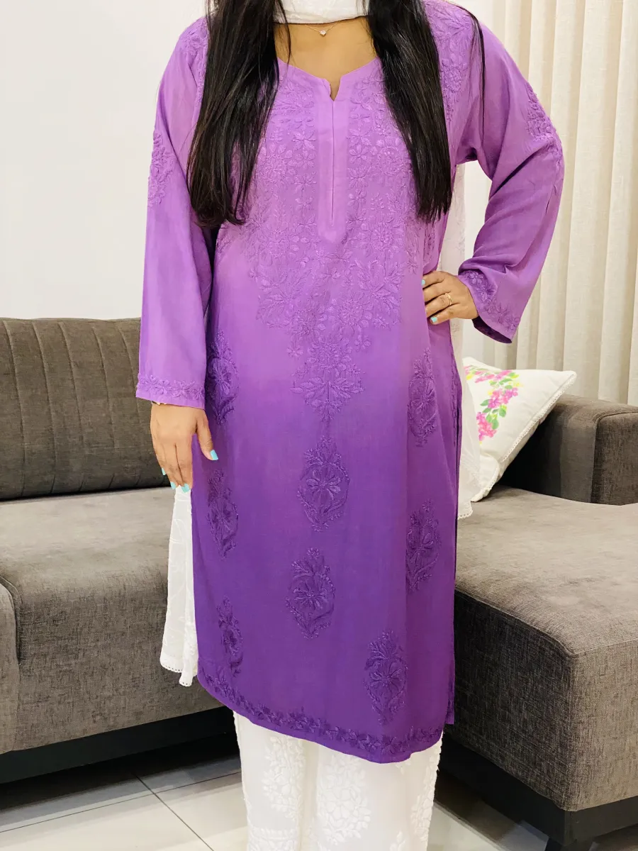 Rayon Ombre Shade Chikankari Hand Embroidered Women's Straight Kurta