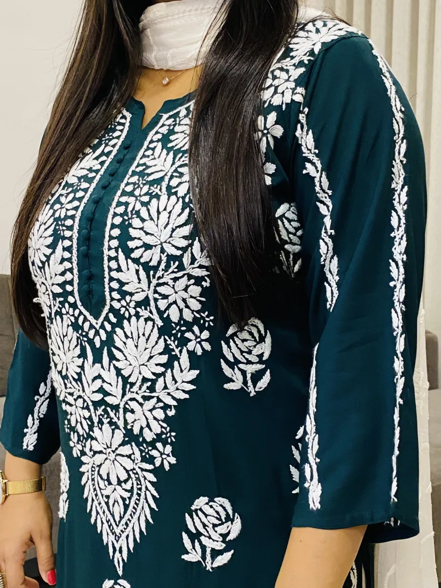Premium Modal Chikankari Hand Embroidered Women's Solid Long Kurta