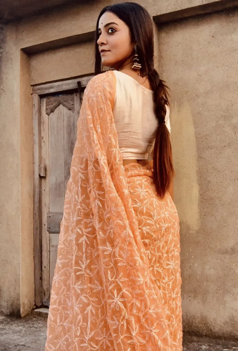 Tapchi Chikankari Hand Embroidered Women's Saree