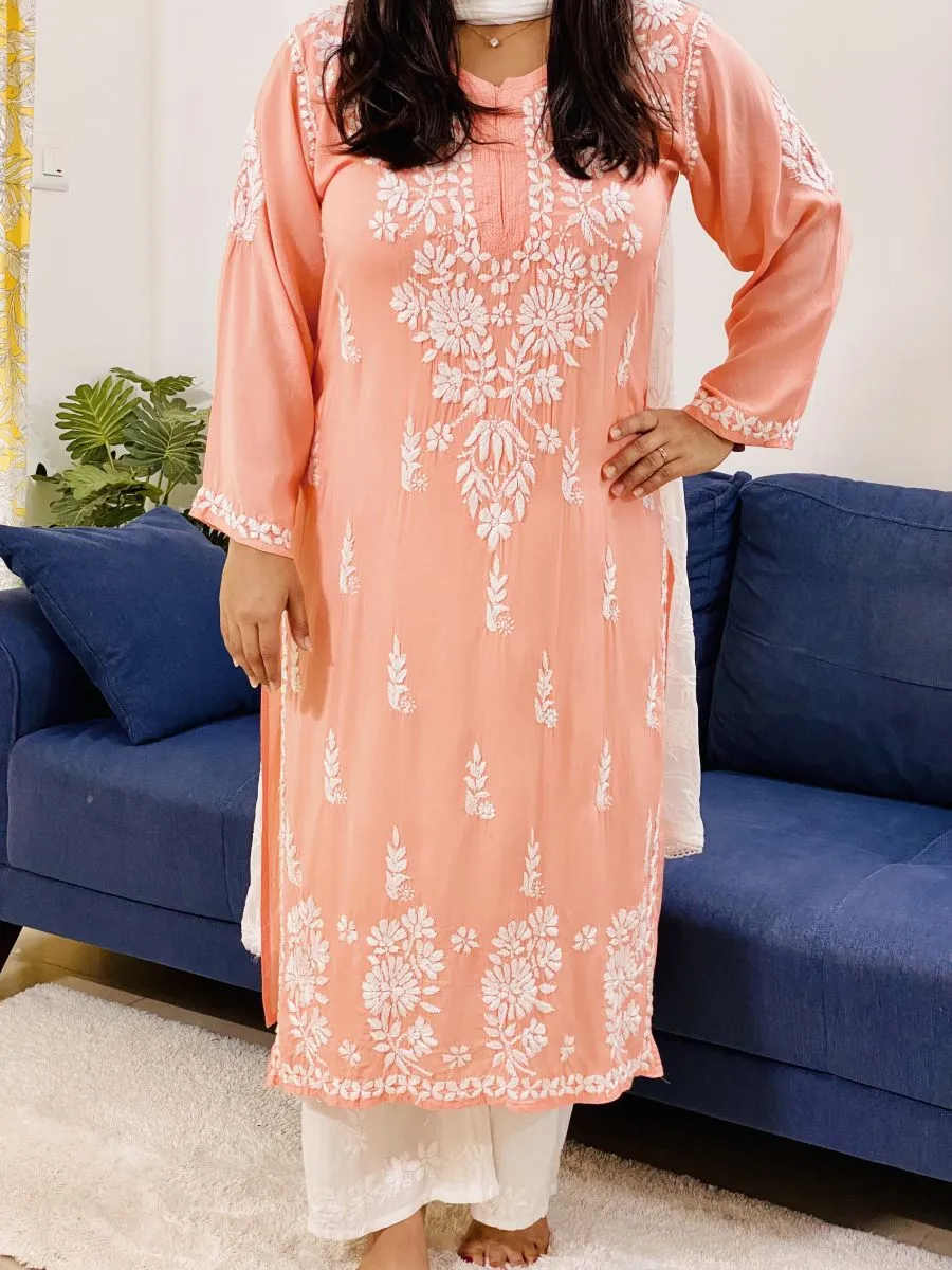 Modal Chikankari Solid Women's Long Kurta