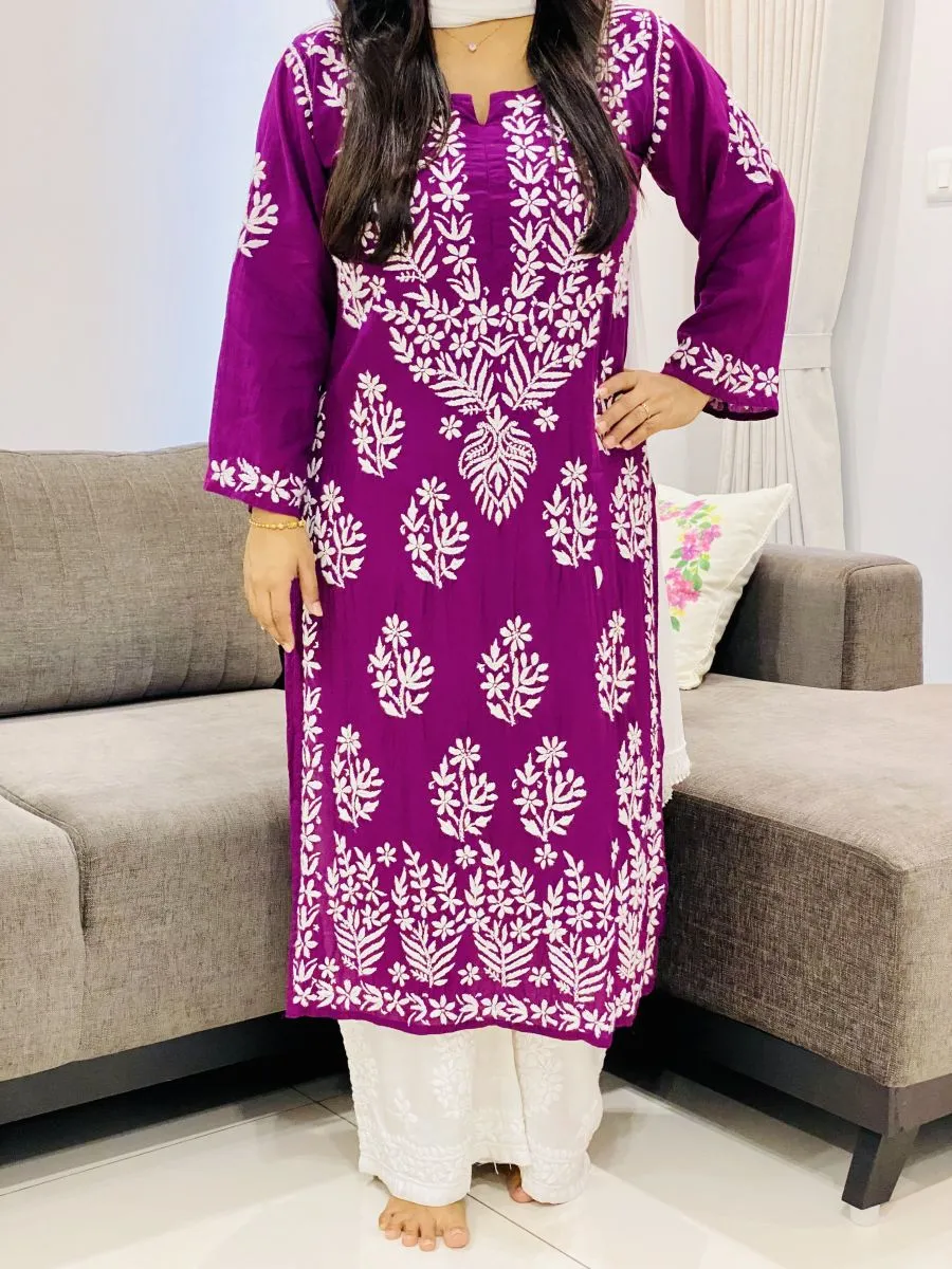 Modal Chikankari Handwork Women's Straight Long Kurta