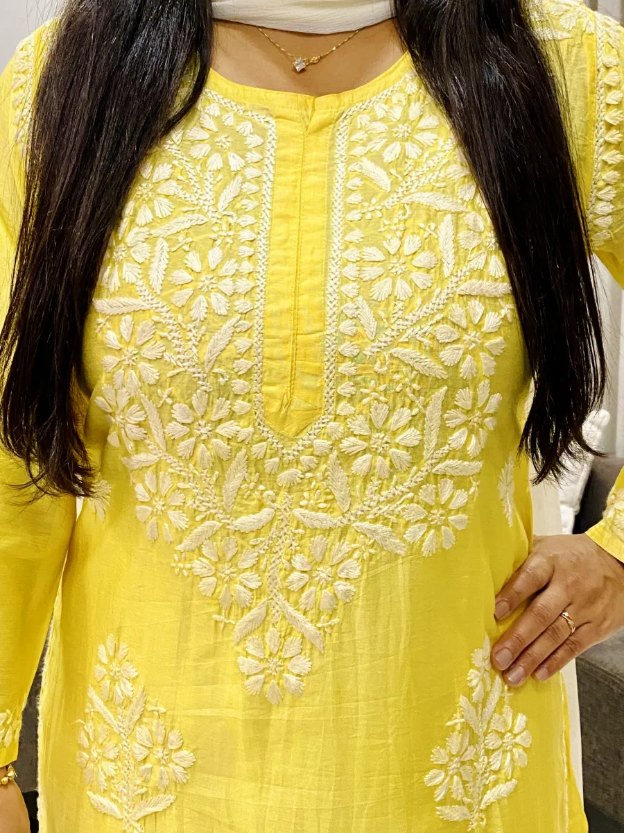 Premium Chanderi Chikankari Hand Embroidered Women's Solid Long Kurta
