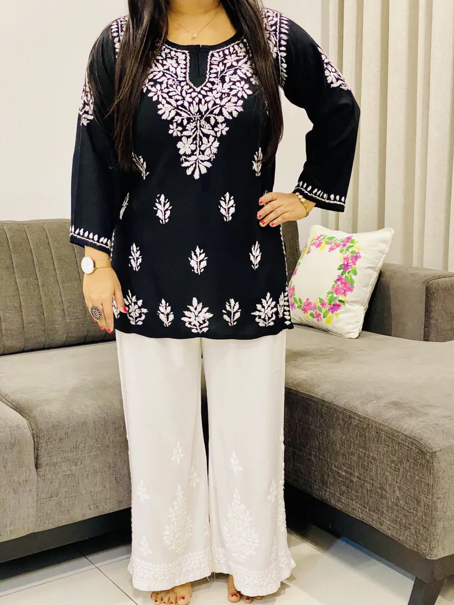 Rayon Chikankari Solid Women's Short Kurta