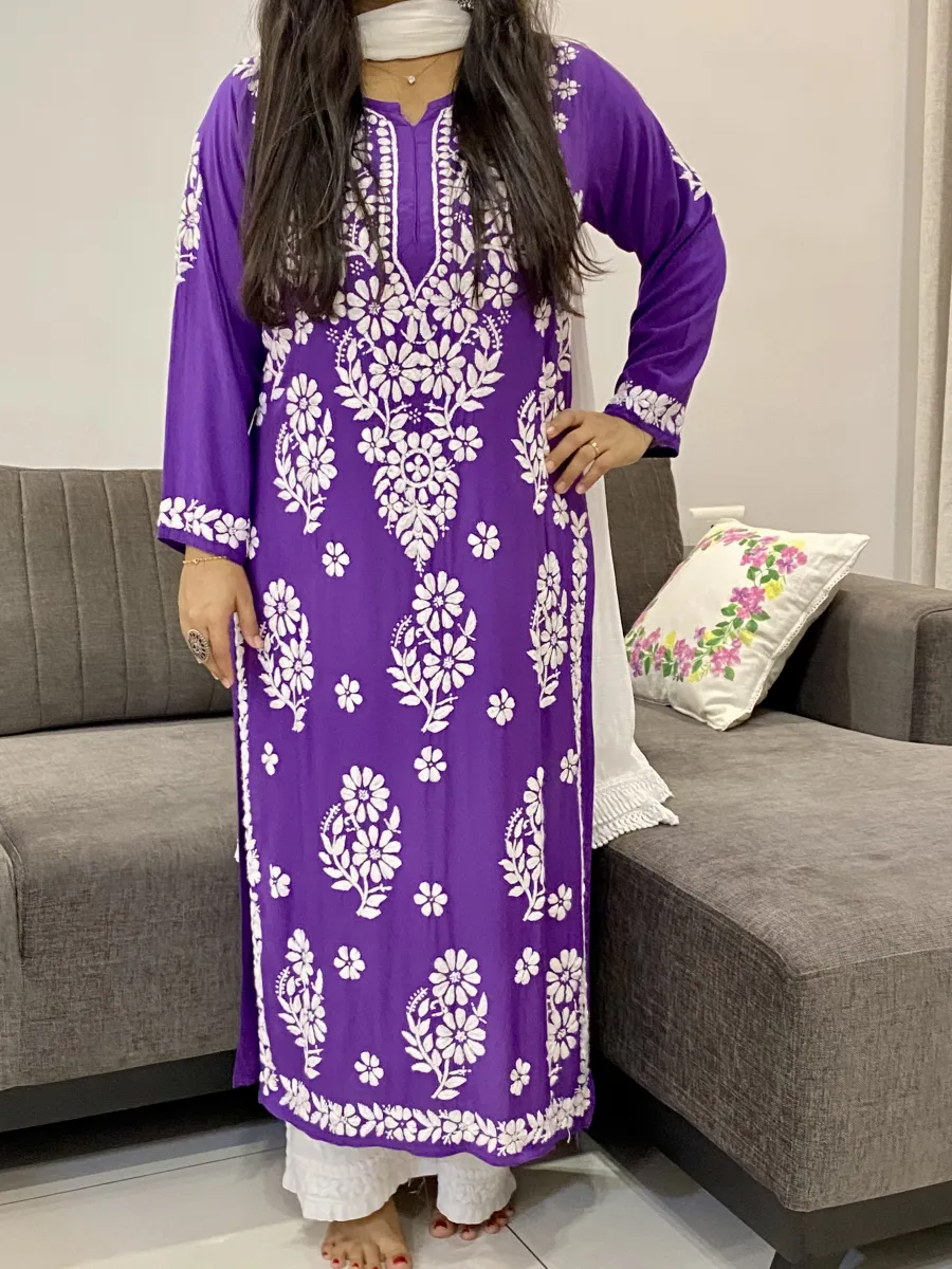 Modal Chikankari Solid Women's Long Kurta