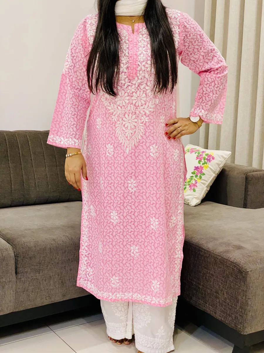 Cotton Chikankari Hand Embroidered Women's Floral Long Kurta