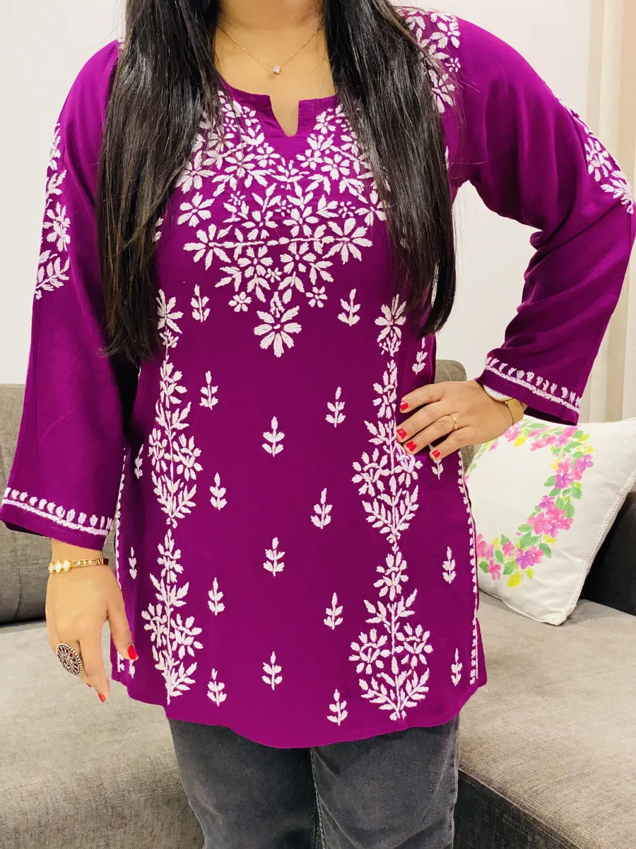 Chikankari Handwork Women's Modal Short Kurta