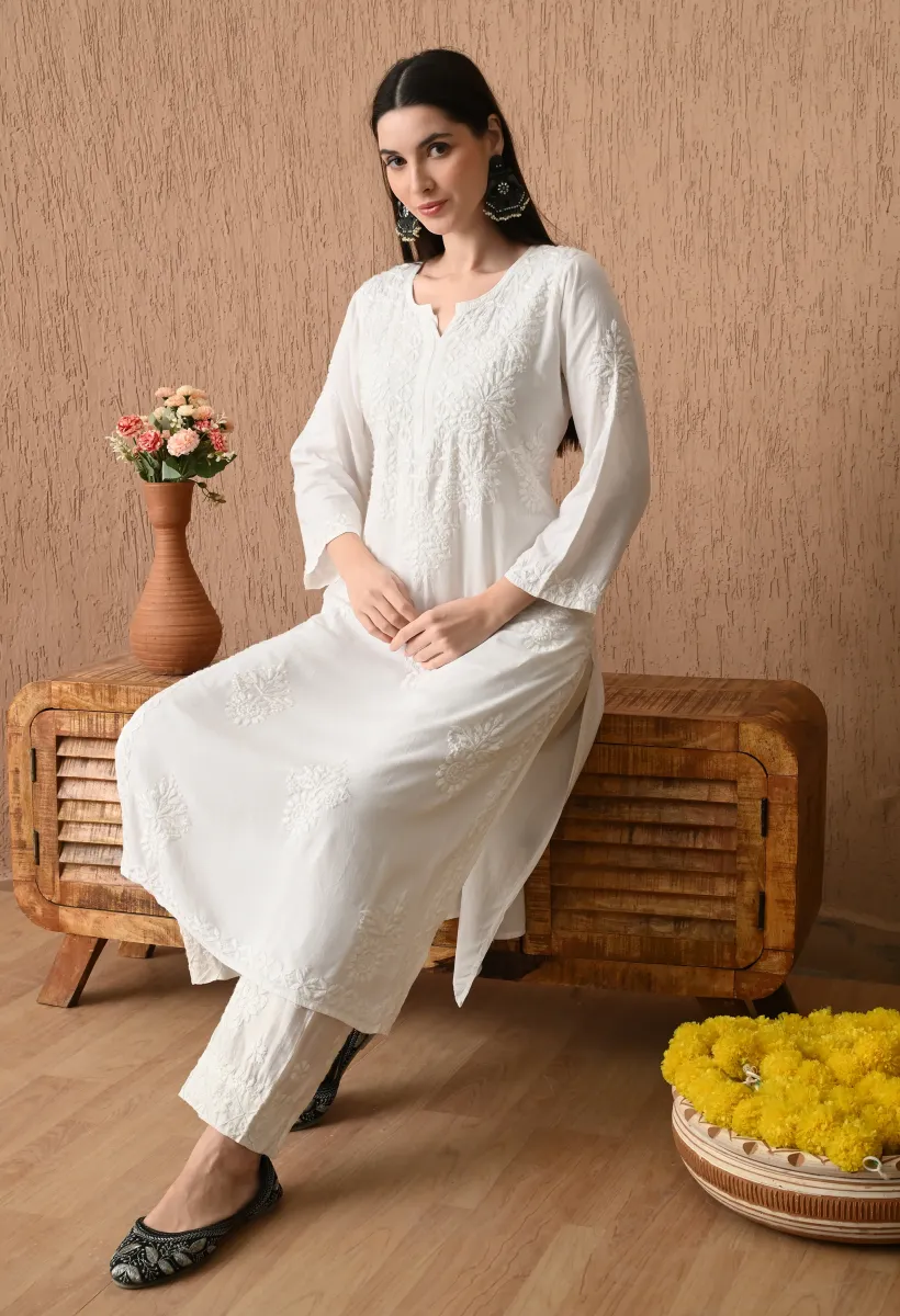 Rayon Ombre Shade Chikankari Hand Embroidered Women's Straight Kurta