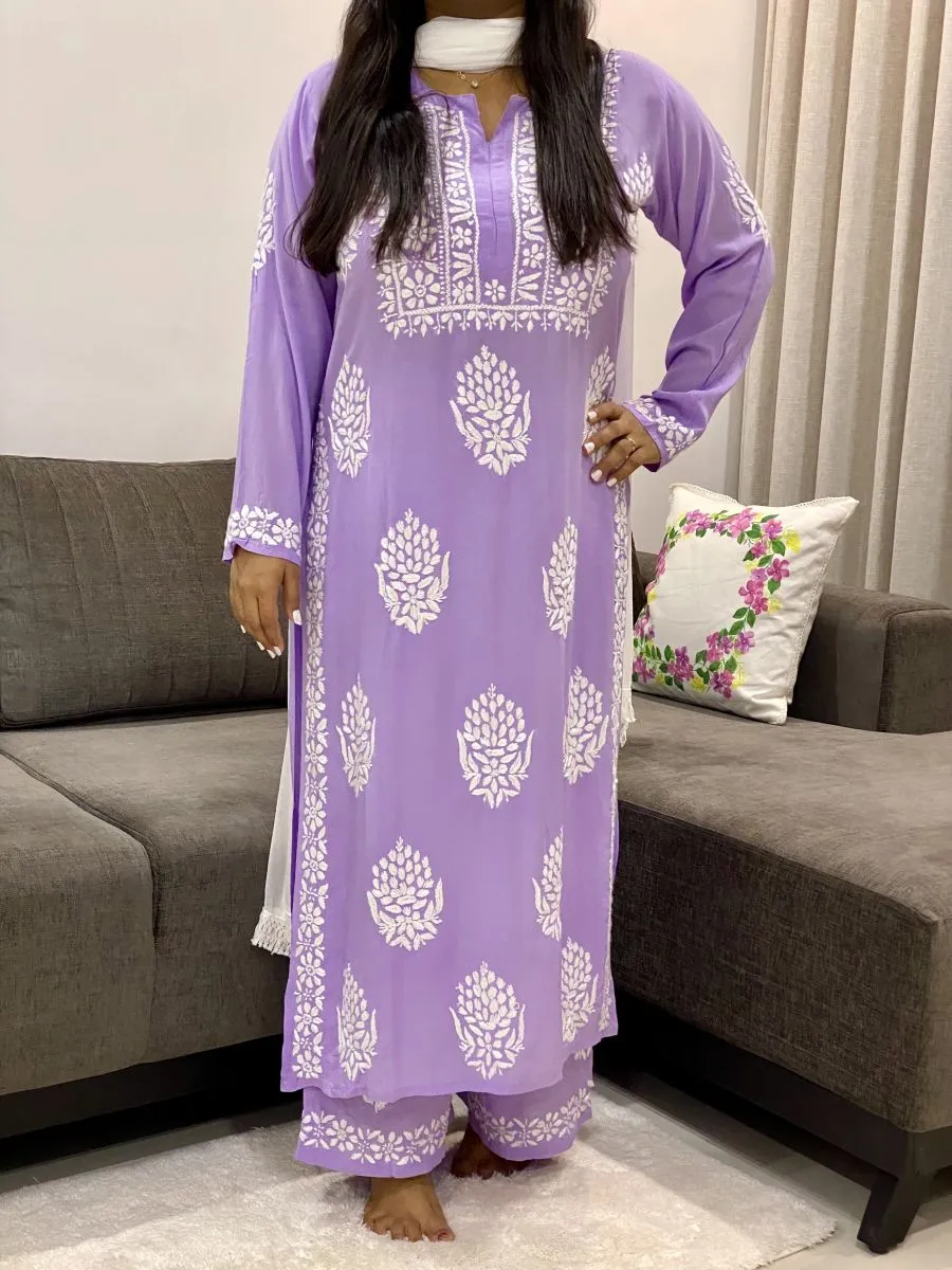 Premium Modal Chikankari Hand Embroidered Solid Women's Kurta Palazzo Set