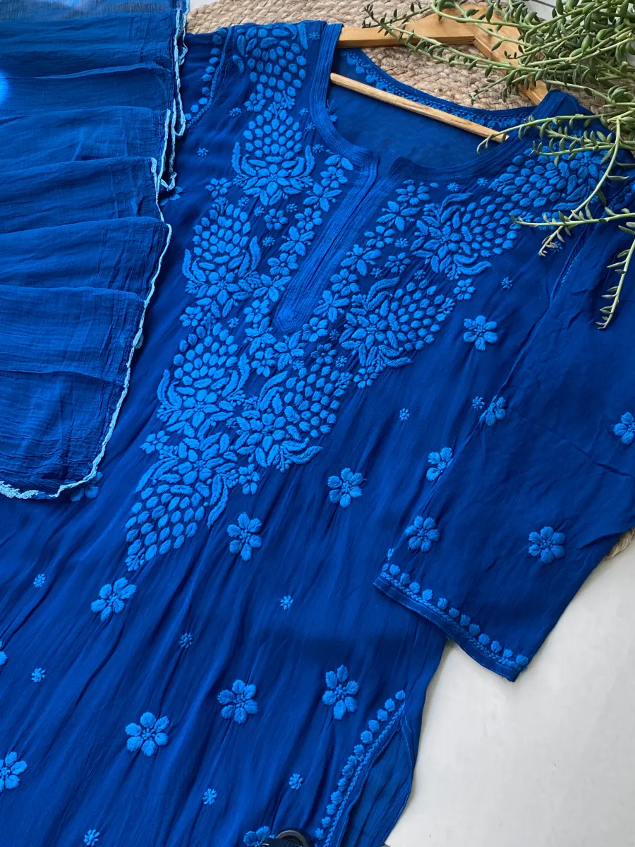 Viscose Chikankari Hand Embroidered Kurta and Dupatta