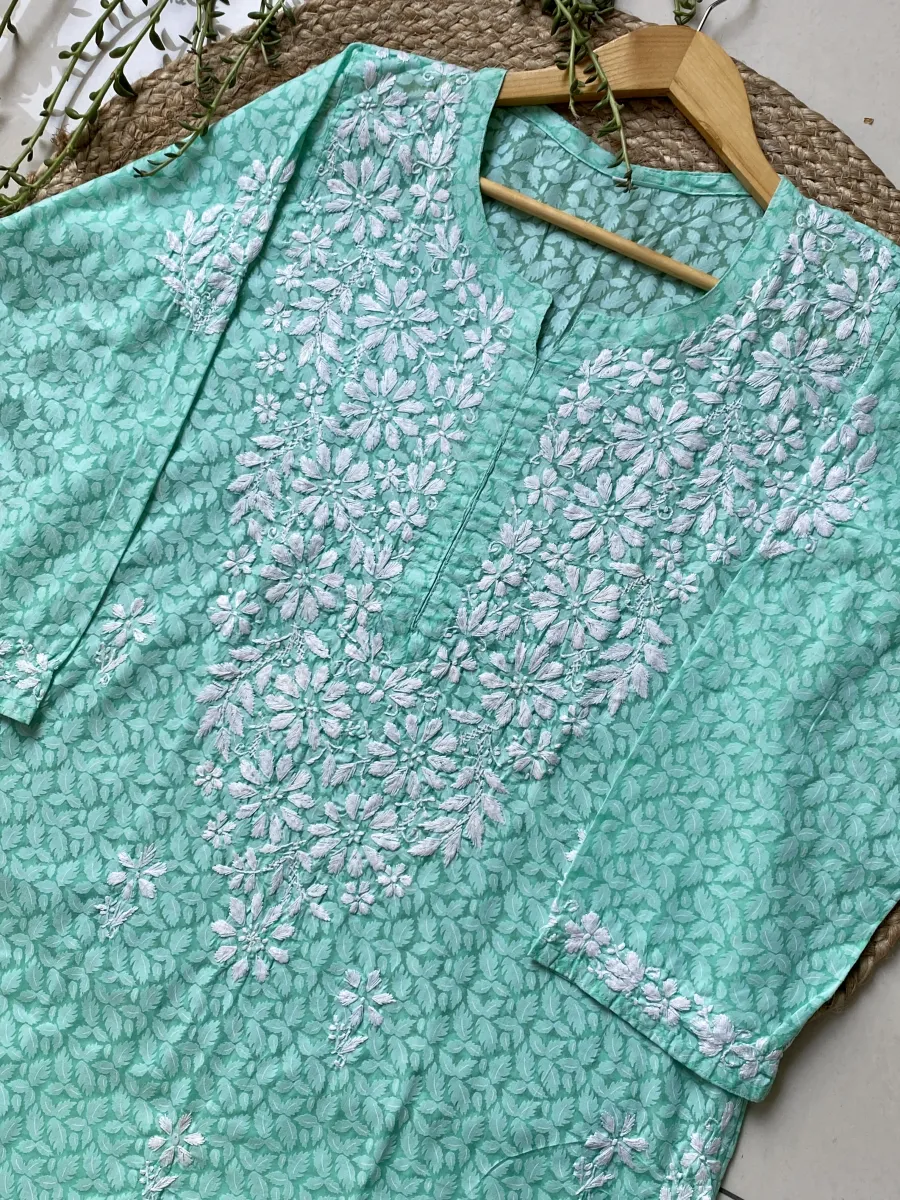 Cotton Chikankari Hand Embroidered Women's Floral Long Kurta