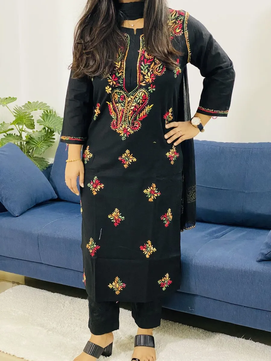 Cotton Chikankari Handwork Women's Solid Long Kurti