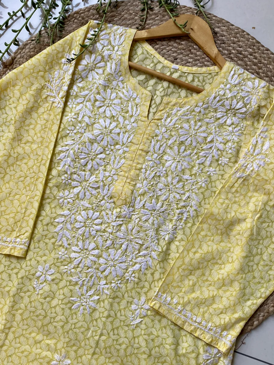 Cotton Chikankari Hand Embroidered Women's Floral Long Kurta
