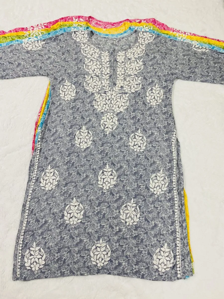 Rayon Chikankari Handwork Floral Women's Long kurta