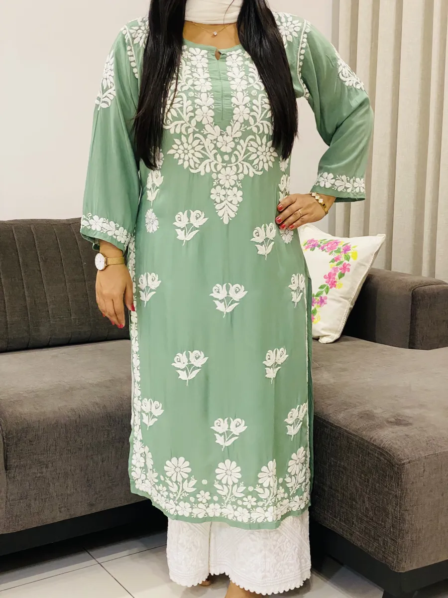 Premium Modal Chikankari Hand Embroidered Women's Long Solid Kurta