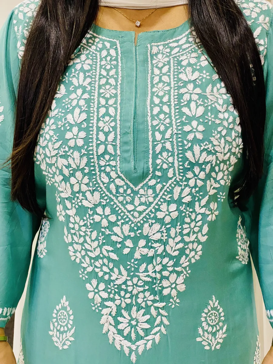 Premium Modal Chikankari Hand Embroidered Solid Women's Long Kurta