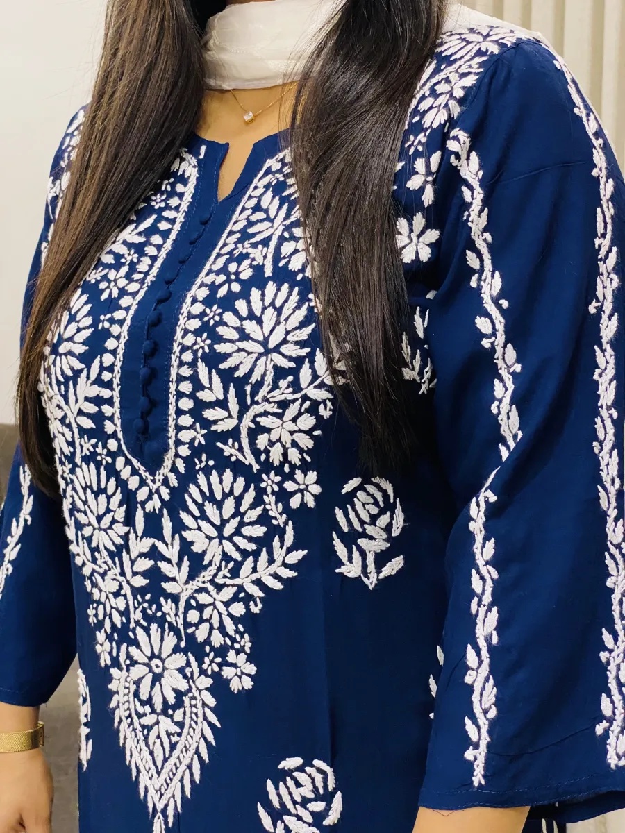 Premium Modal Chikankari Hand Embroidered Women's Solid Long Kurta