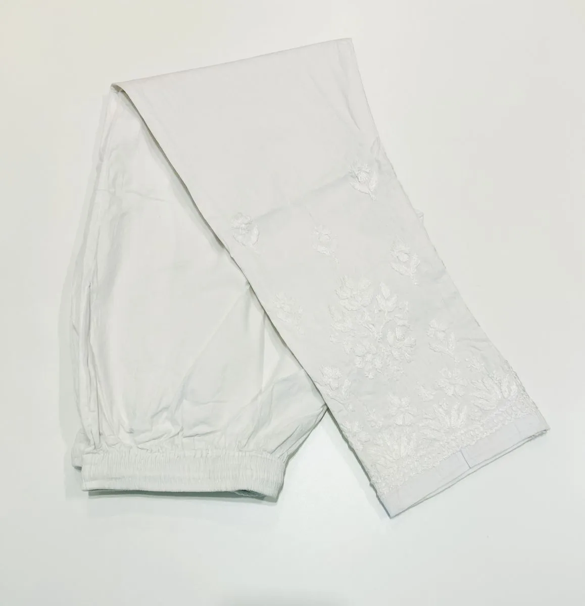 Lycra Cotton Chikankari Hand Embroidered Women's White Pant