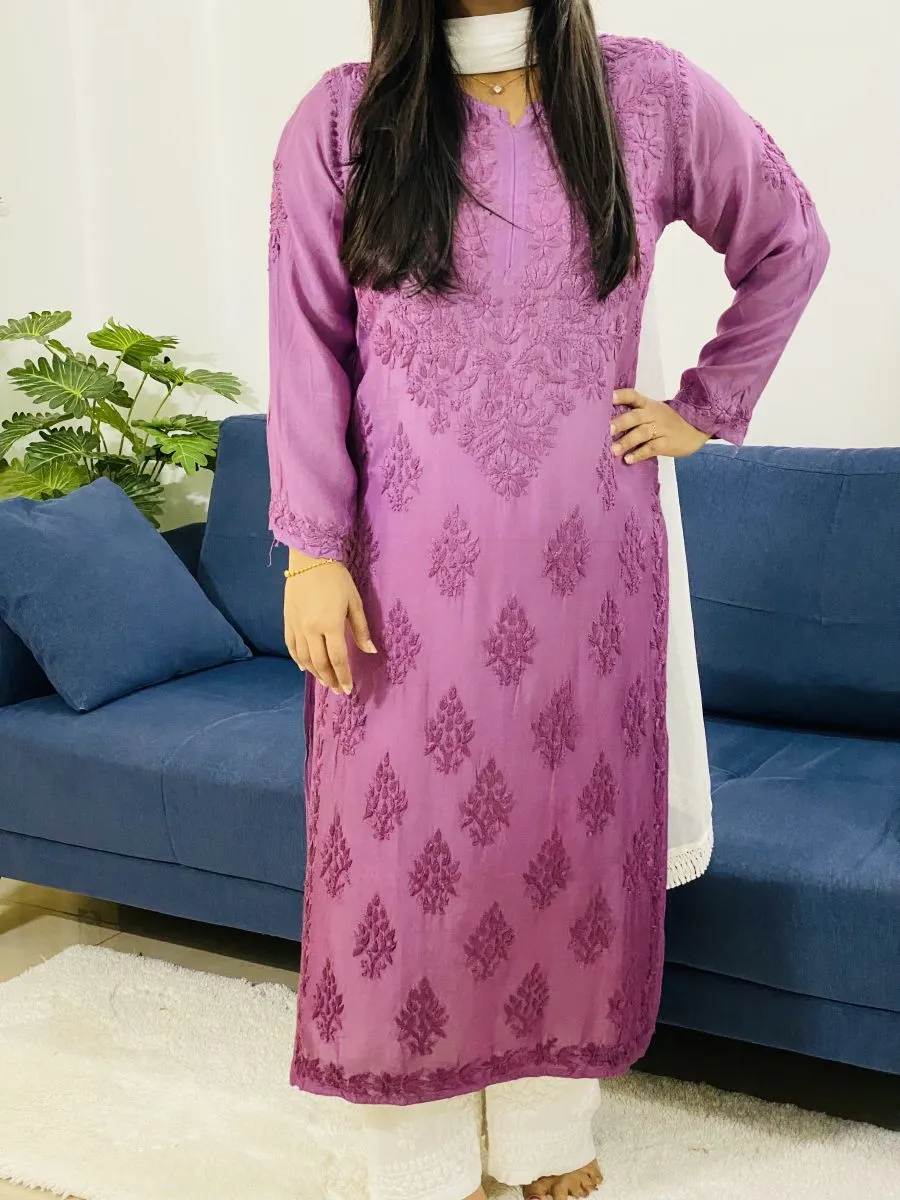Muslin Silk Chikankari Handwork Ombre Women's Long Kurti