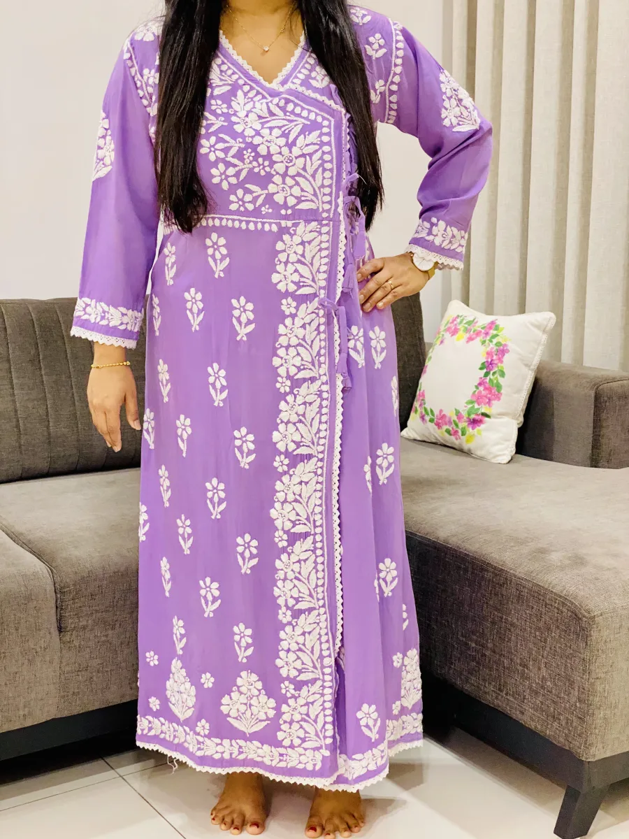 Rayon Chikankari Handwork Solid Women's Angrakha Kurta