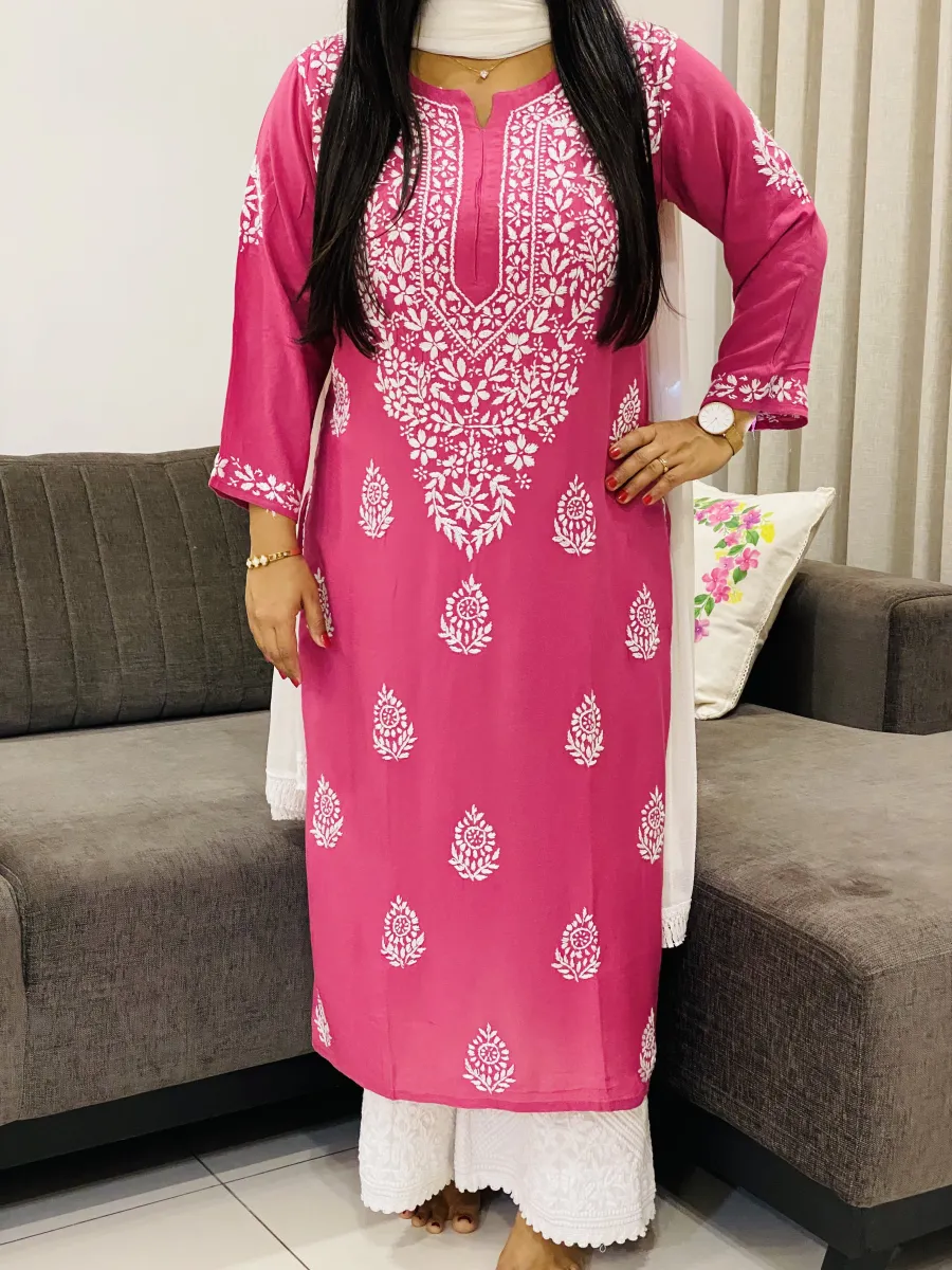 Premium Modal Chikankari Hand Embroidered Solid Women's Long Kurta