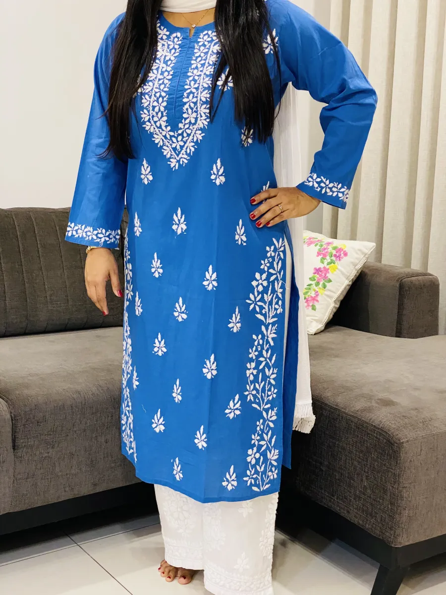 Cotton Chikankari Women's Solid Long Kurta