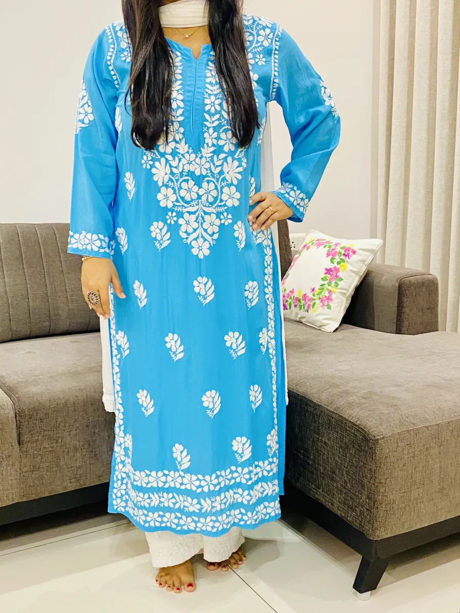 Premium Modal Chikankari Hand Embroidered Solid Women's Long Kurta