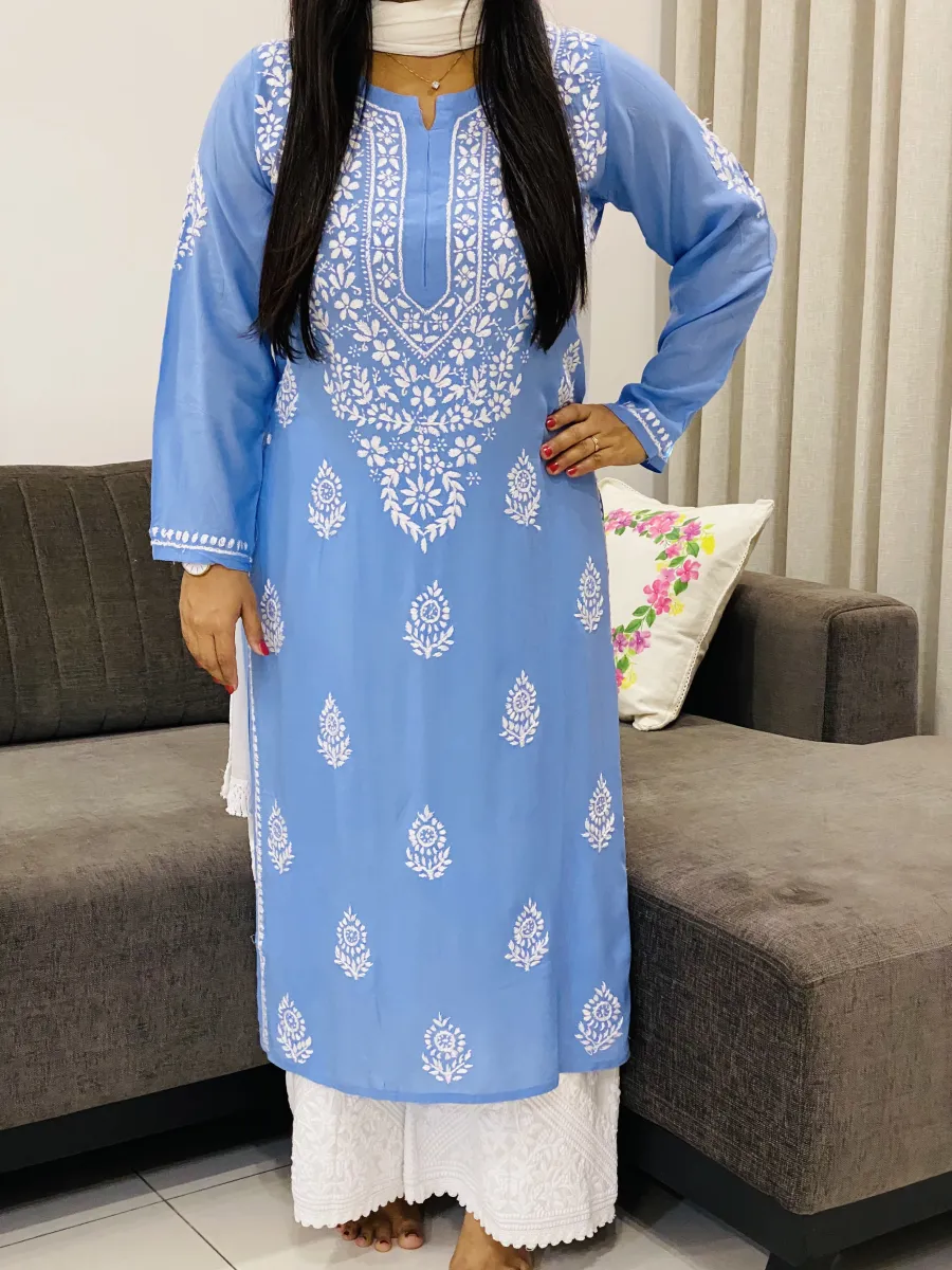 Premium Modal Chikankari Hand Embroidered Solid Women's Long Kurta