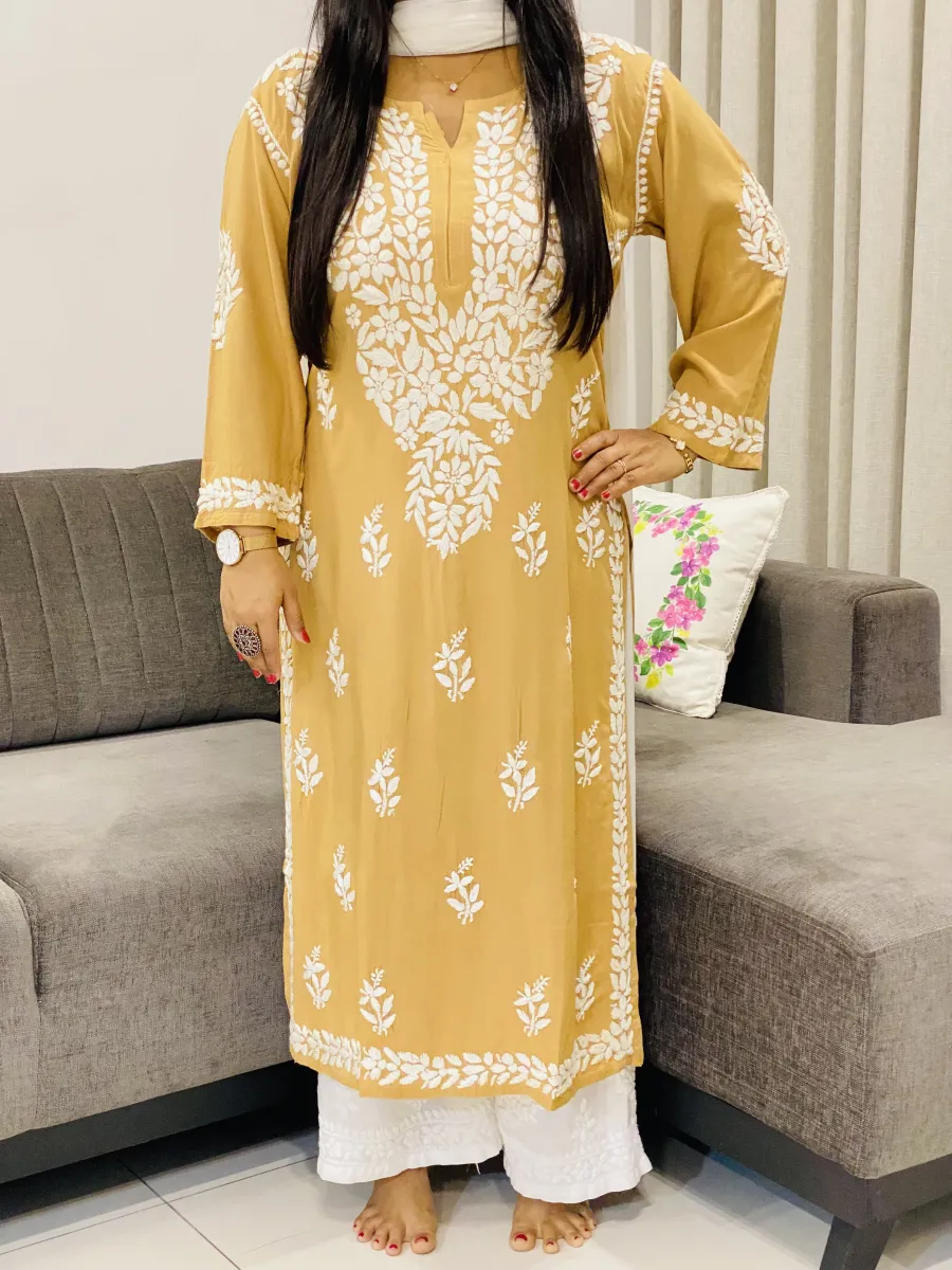 3D Chikankari Hand Embroidery Design Rayon Womens Kurta