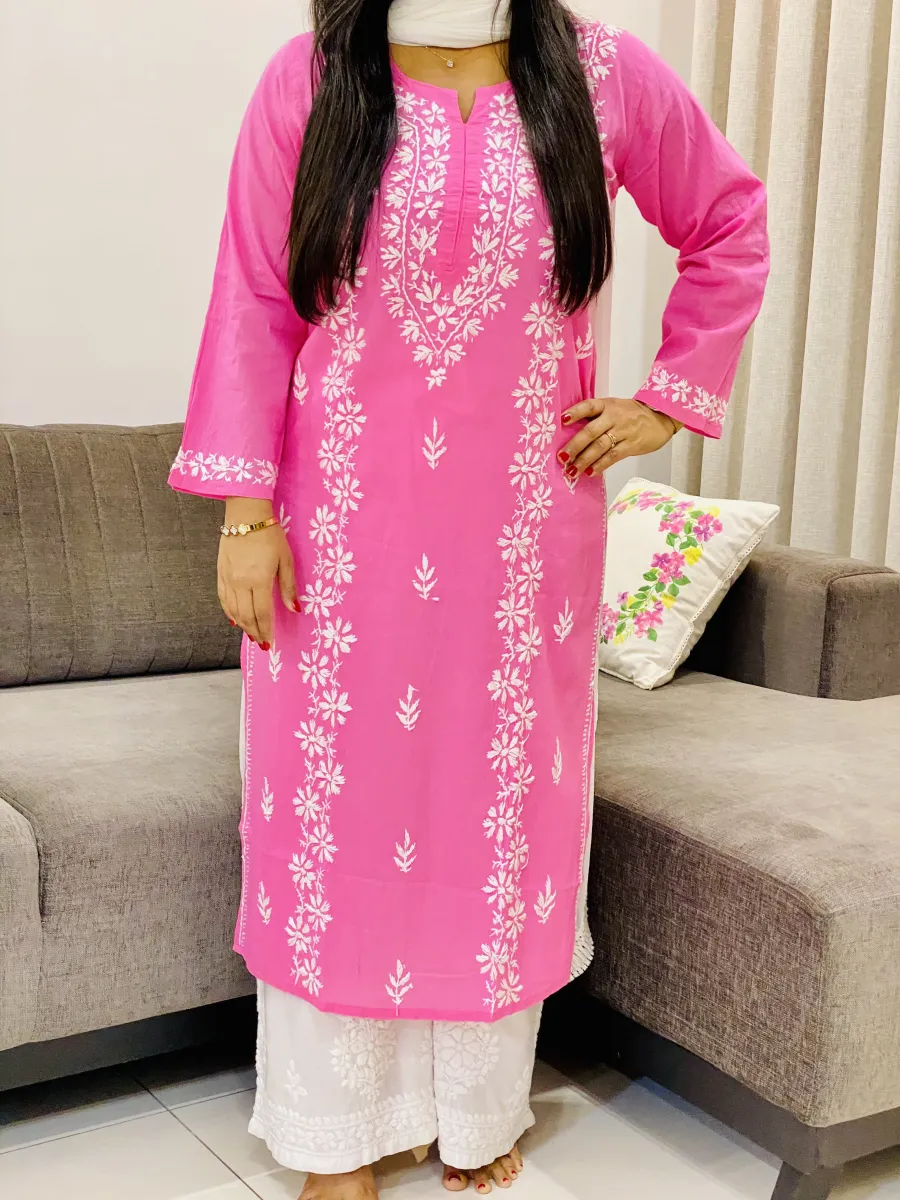 Cotton Chikankari Women's Solid Long Kurta