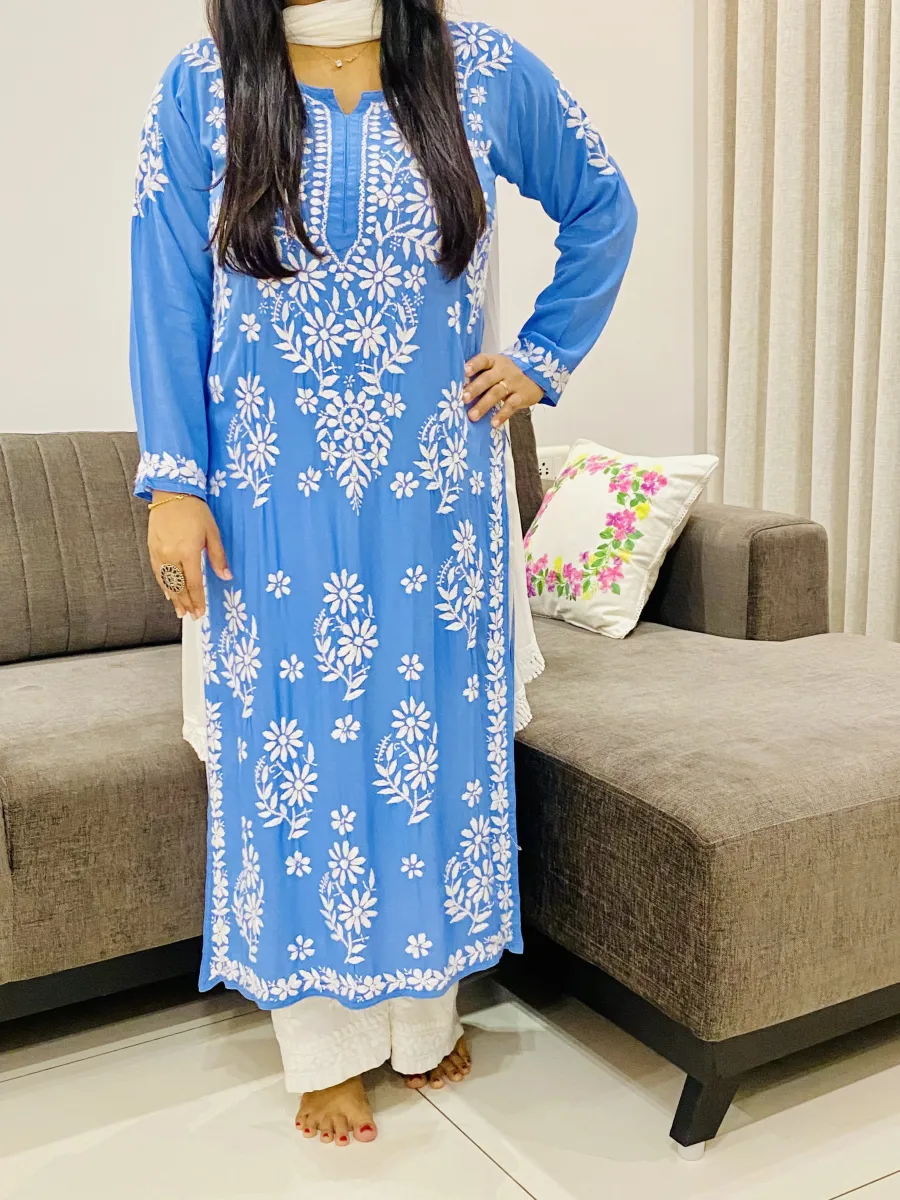 Modal Chikankari Solid Women's Long Kurta