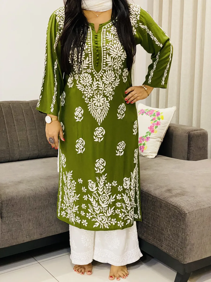 Premium Modal Chikankari Hand Embroidered Women's Solid Long Kurta
