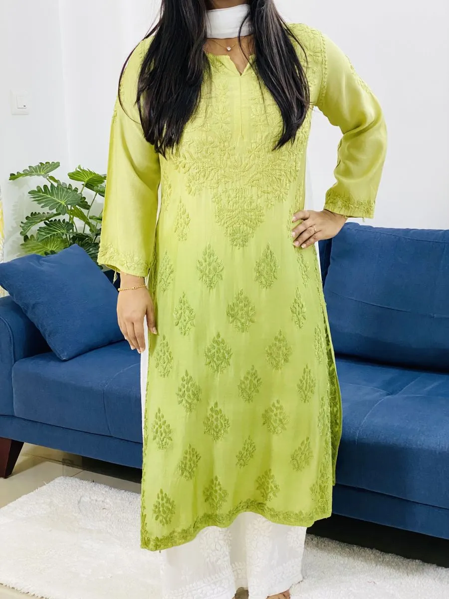 Muslin Silk Chikankari Handwork Ombre Women's Long Kurti