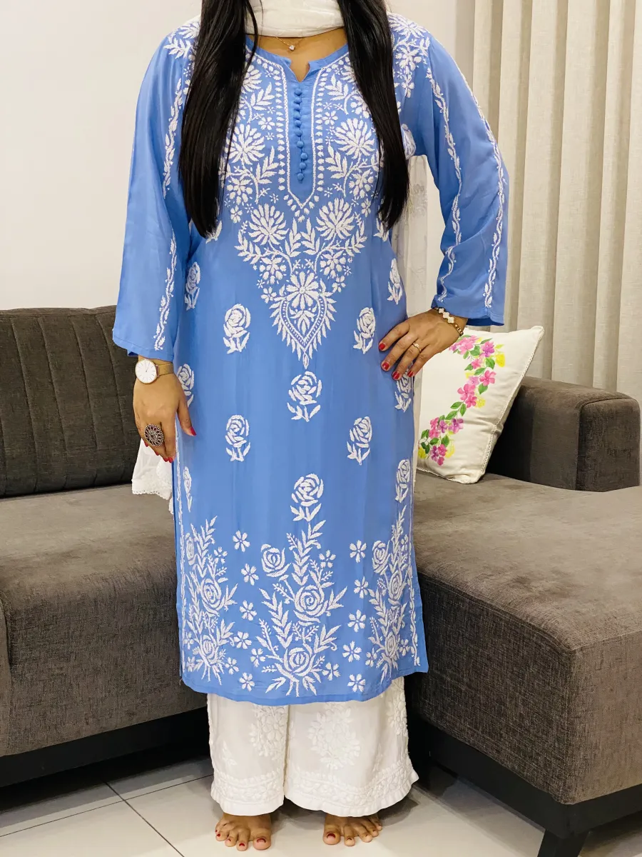 Premium Modal Chikankari Hand Embroidered Women's Solid Long Kurta
