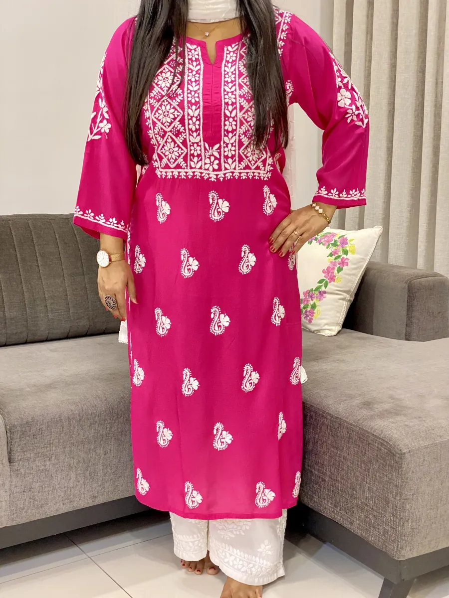 Premium Modal Chikankari Hand Embroidered Solid Women's Kurta