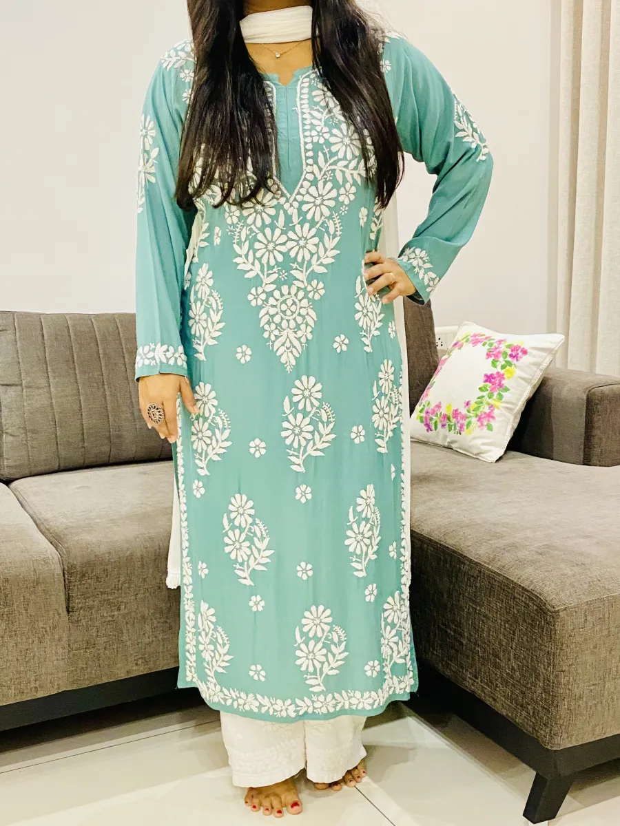 Modal Chikankari Solid Women's Long Kurta
