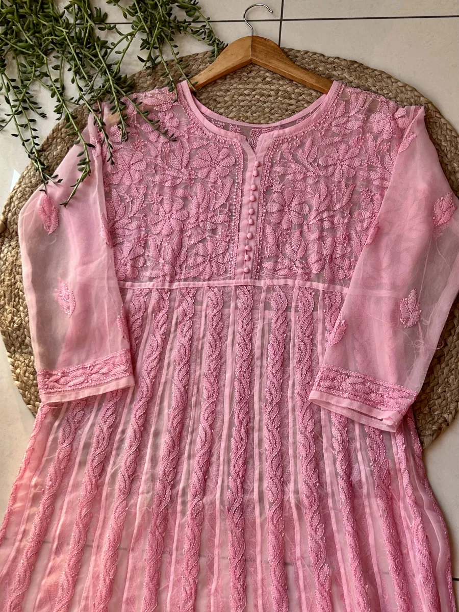 Resham Chikankari Hand Embroidered Women's Yog Anarkali Kurta